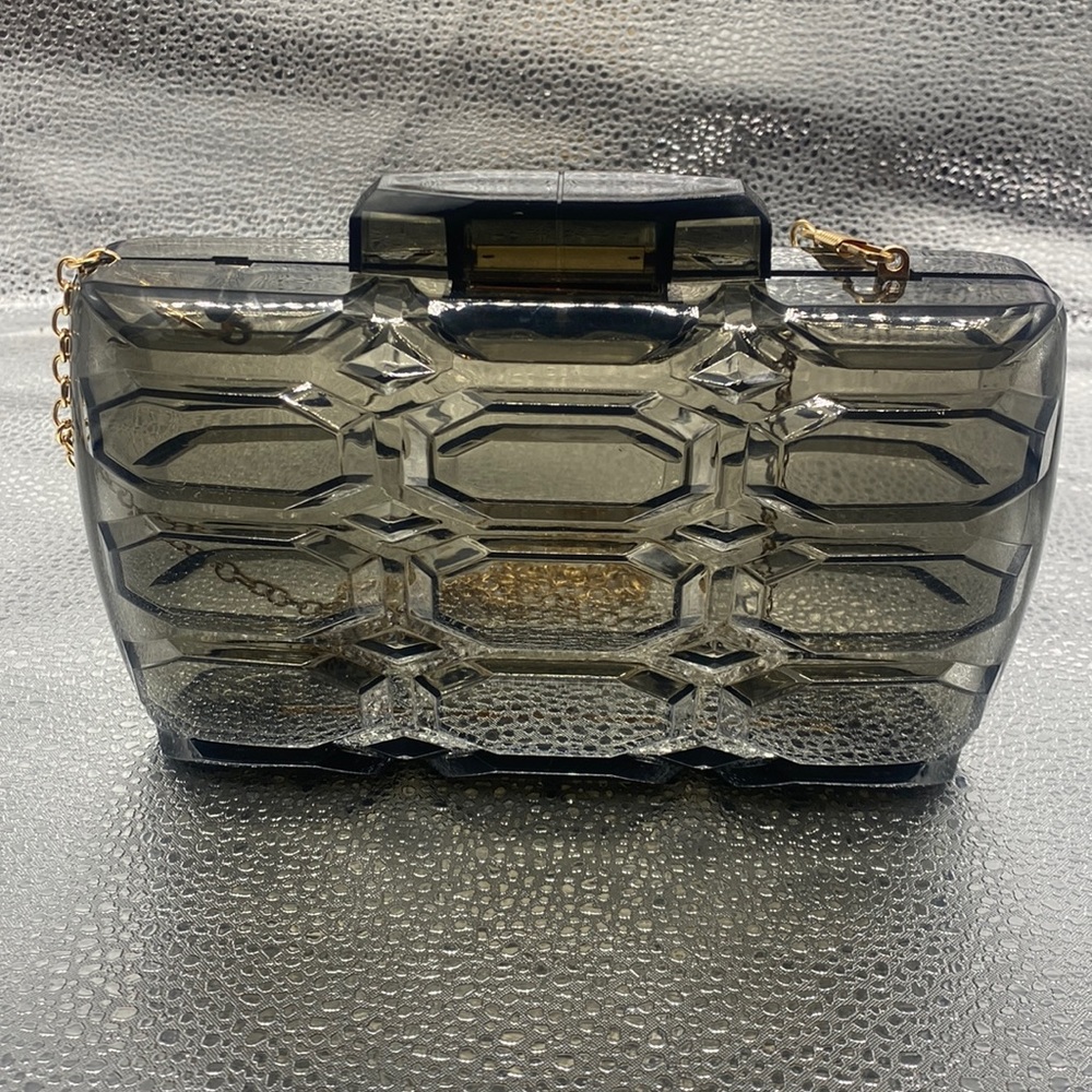 NWT Bella Collection Black Smoke Transparent Retro Clutch
